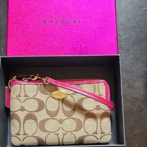 Coach Tan and Pink Signature Clutch